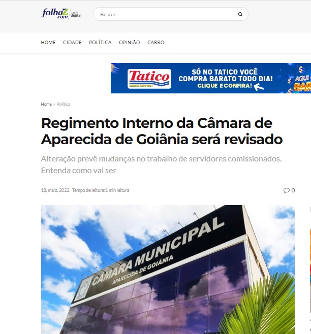 Regimento Interno da Câmara de Aparecida de Goiânia será revisado