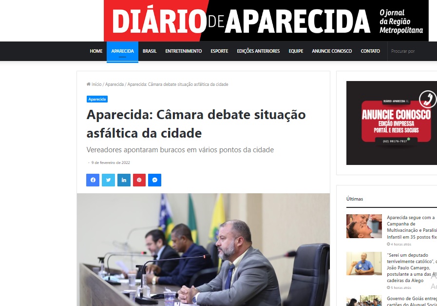 Aparecida: Câmara debate situação asfáltica da cidade