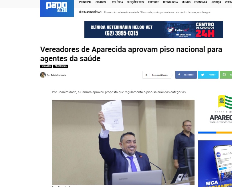 Vereadores de Aparecida aprovam piso nacional para agentes da saúde