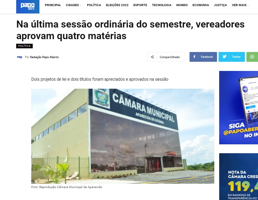 Na última sessão ordinária do semestre, vereadores aprovam quatro matérias