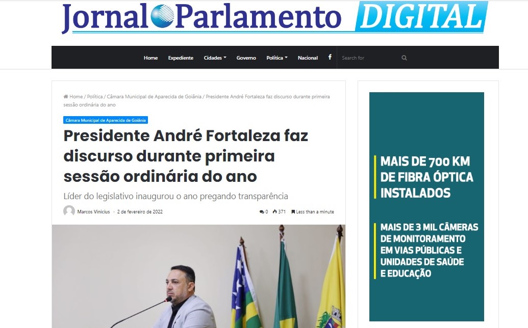 Presidente André Fortaleza faz discurso durante primeira sessão ordinária do ano