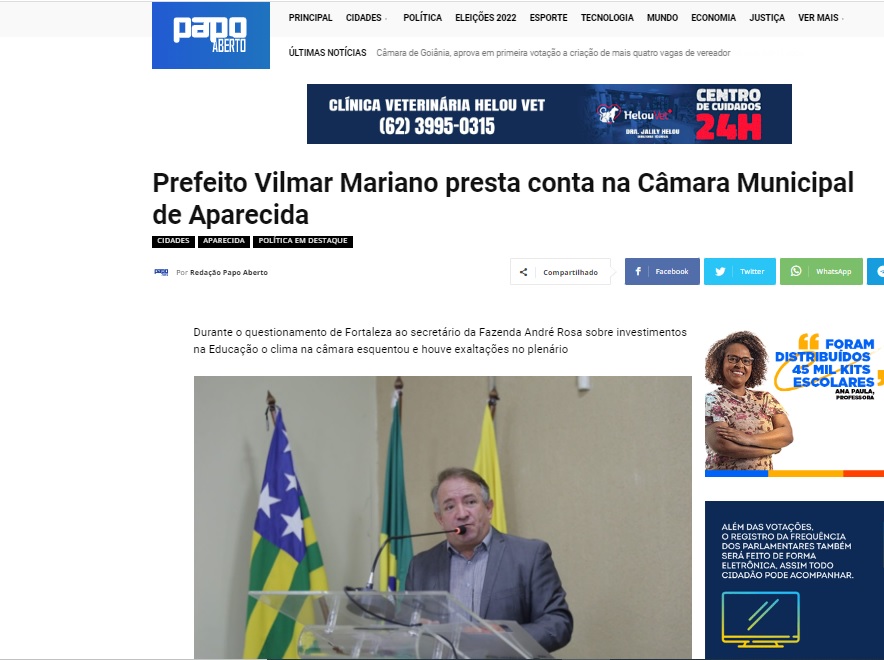 Prefeito Vilmar Mariano presta conta na Câmara Municipal de Aparecida