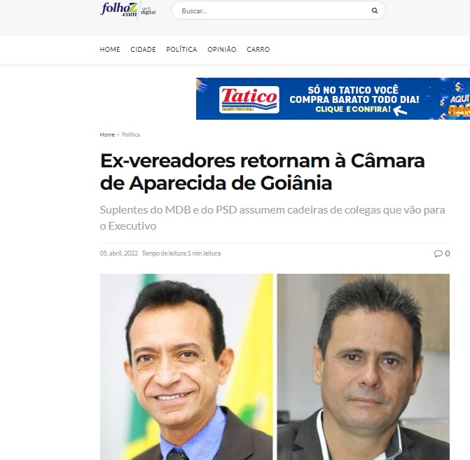 Ex-vereadores retornam à Câmara de Aparecida de Goiânia