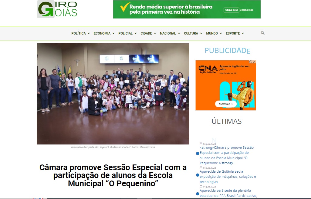 Câmara promove Sessão Especial com a participação de alunos da Escola Municipal "O Pequenino"