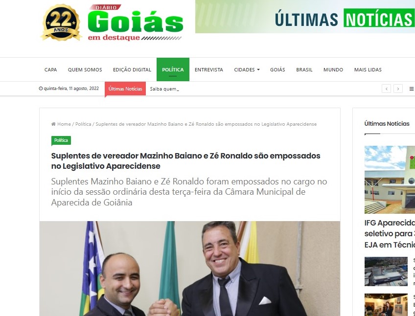 Suplentes de vereador Mazinho Baiano e Zé Ronaldo são empossados no legislativo Aparecidense