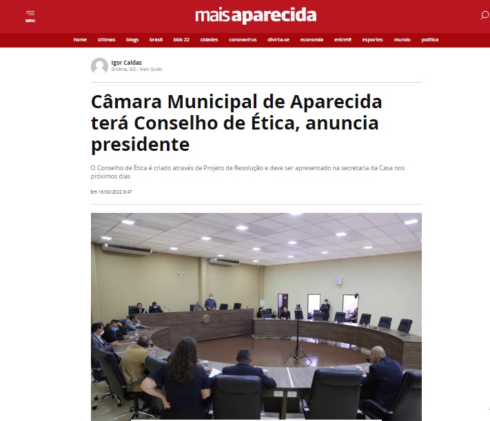 Câmara Municipal de Aparecida terá Conselho de Ética, anuncia presidente