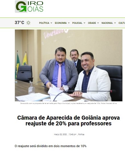 Câmara de Aparecida de Goiânia aprova reajuste de 20% para professores