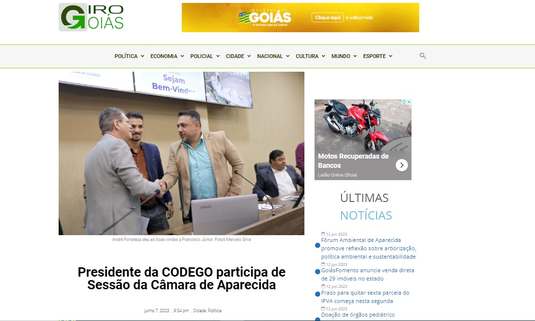 Presidente da CODEGO participa de Sessão da Câmara de Aparecida