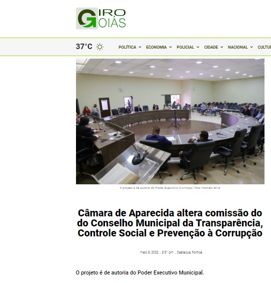 Câmara de Aparecida altera comissão do Conselho Municipal da Transparência, Controle Social e Prevenção à Corrupção