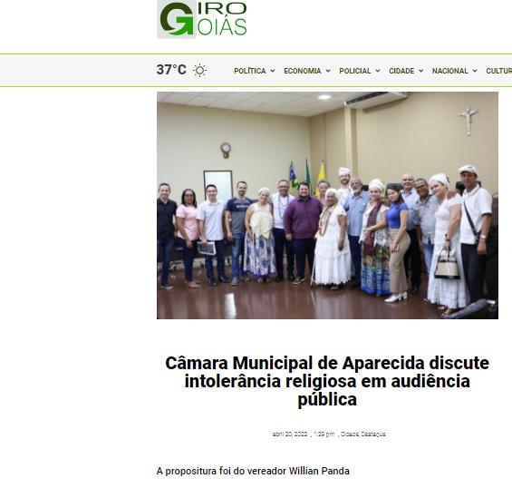 Câmara Municipal de Aparecida discute intolerância religiosa em audiência pública