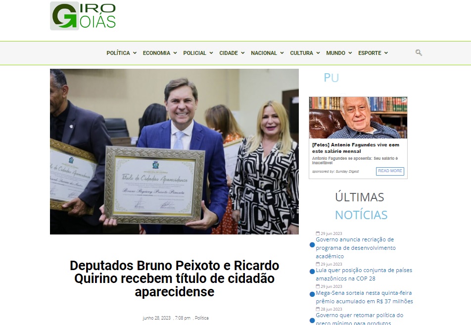 Deputados Bruno Peixoto e Ricardo Quirino recebem título de cidadão Aparecidense
