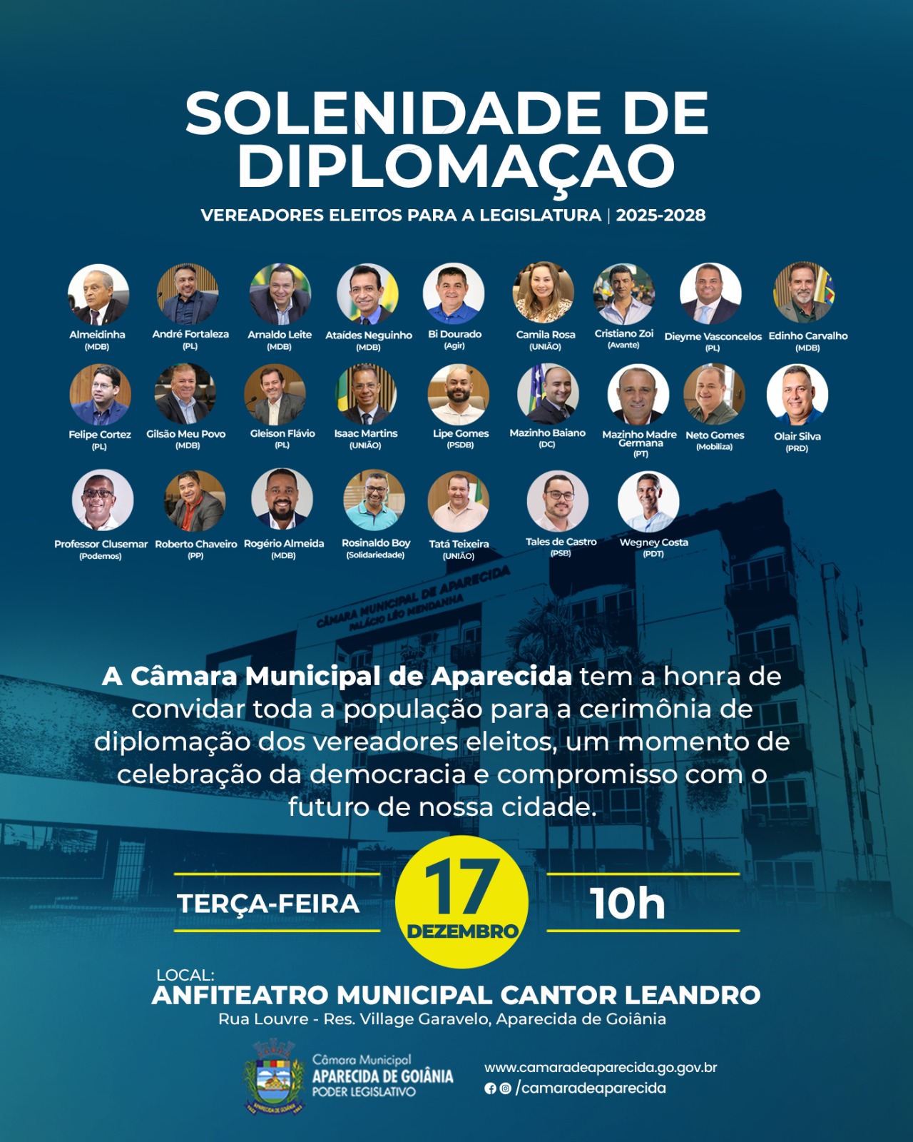 Justiça Eleitoral realiza cerimônia de diplomação dos eleitos em Aparecida de Goiânia. Justiça Eleitoral realiza cerimônia de diplomação dos eleitos em Aparecida de Goiânia.
