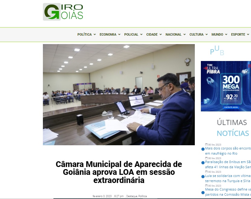 Câmara Municipal de Aparecida de Goiânia aprova LOA em sessão extraordinária