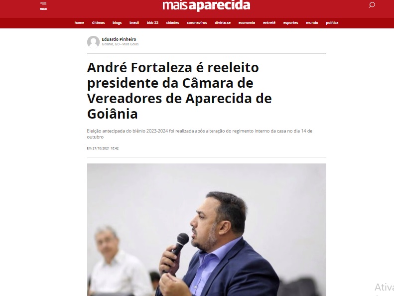 André Fortaleza é reeleito presidente da Câmara de Vereadores de Aparecida de Goiânia